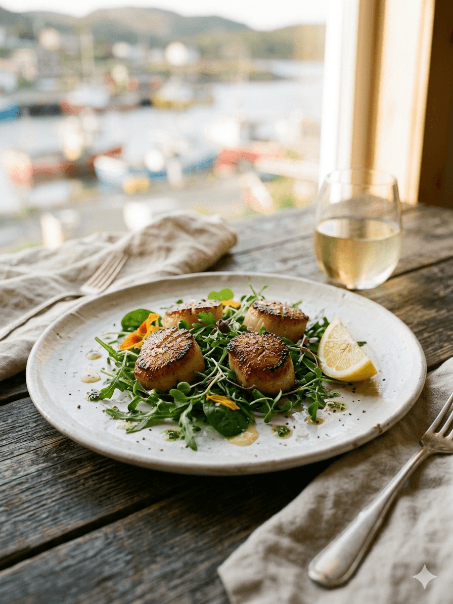 Local scallops and fresh greens