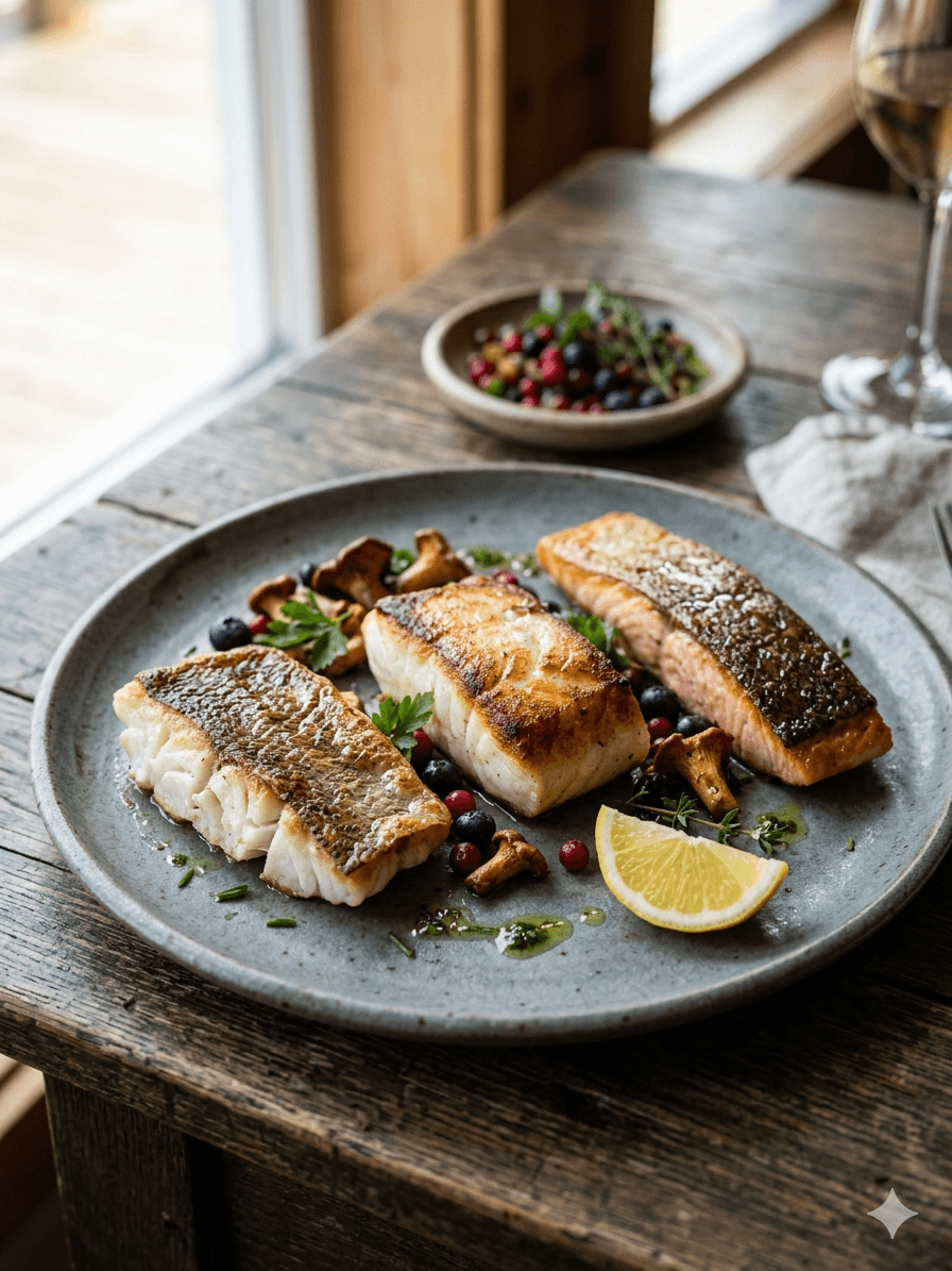 Fresh cod, halibut, and salmon